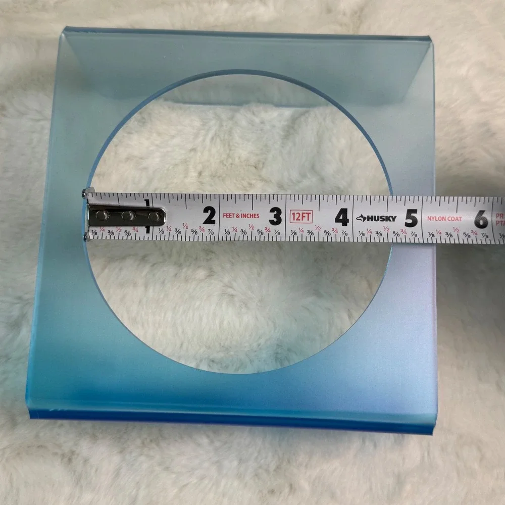 New Blue Ombre Frosted Acrylic Elevated Pet Bowl Stand Riser Modern Minimalist